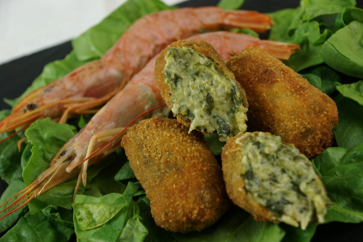 Croquetas de espinacas y gambas